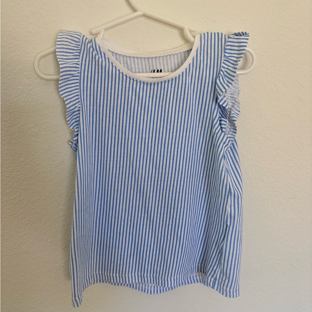H&M Light Blue Striped Ruffle Blouse